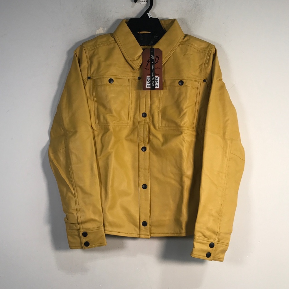 jiLD New Leather Inn Button Up Leather Jacket, Women's Size L - Mustard Yellow